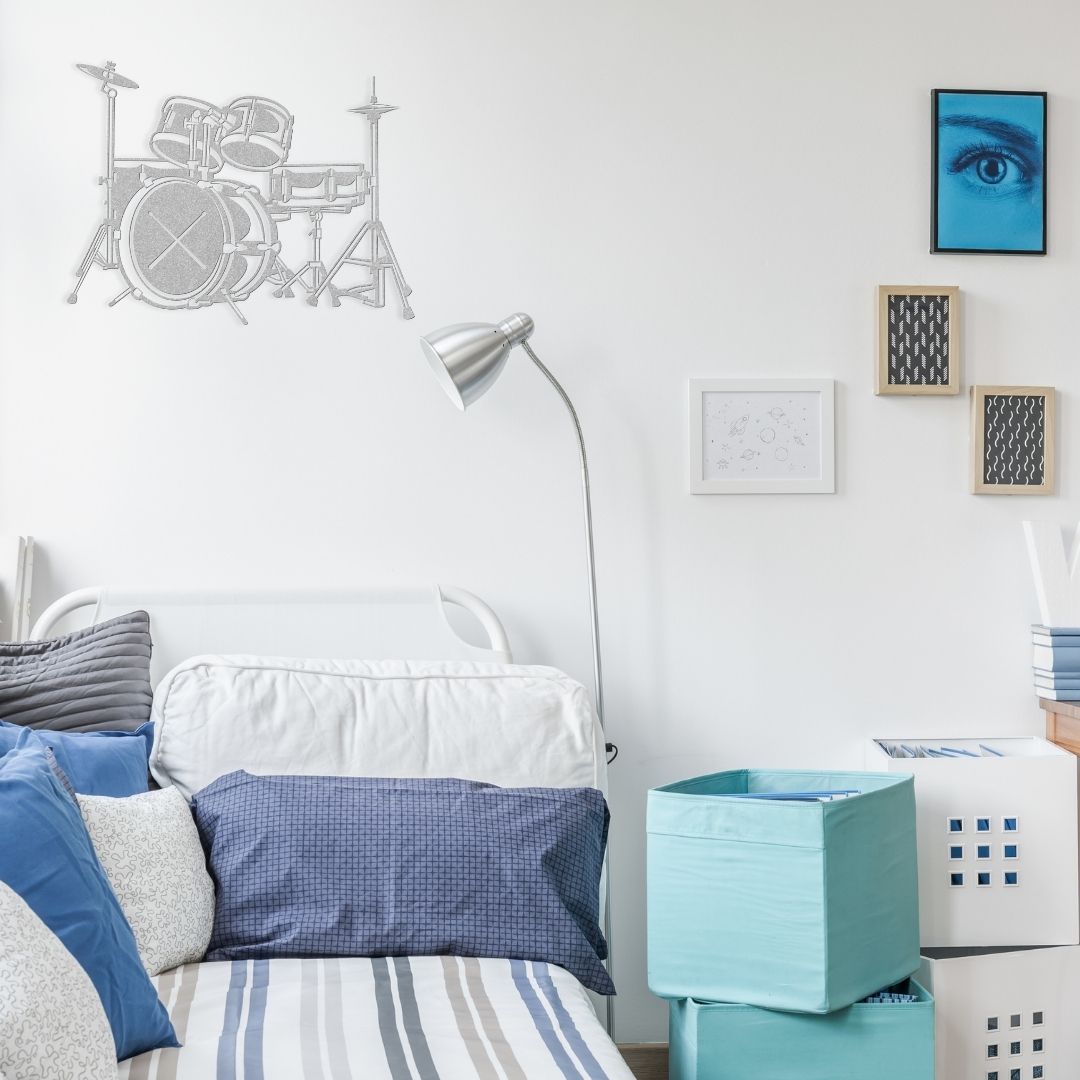 metal wall sign drummer drumkit