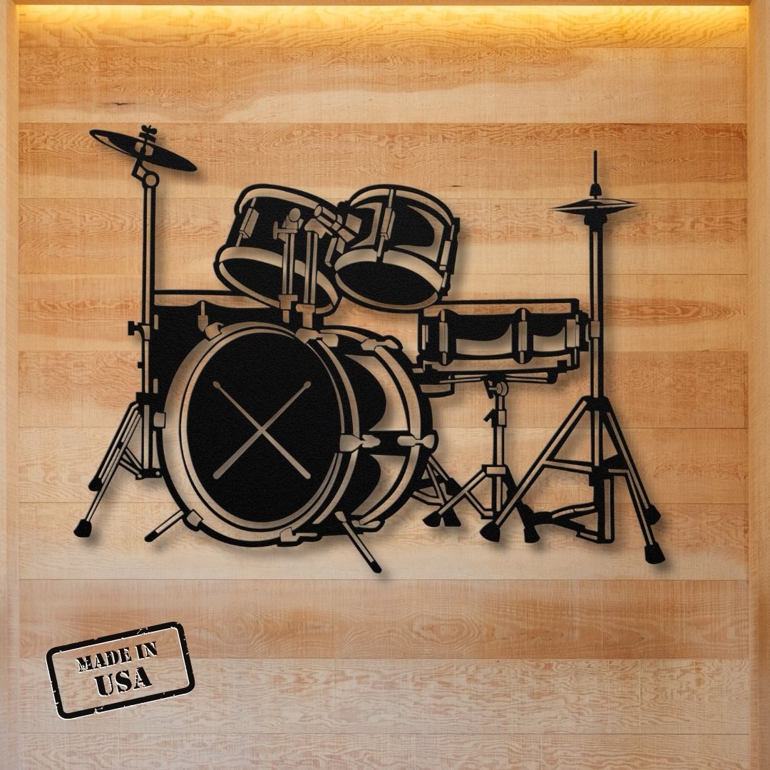 metal wall sign drummer drumkit