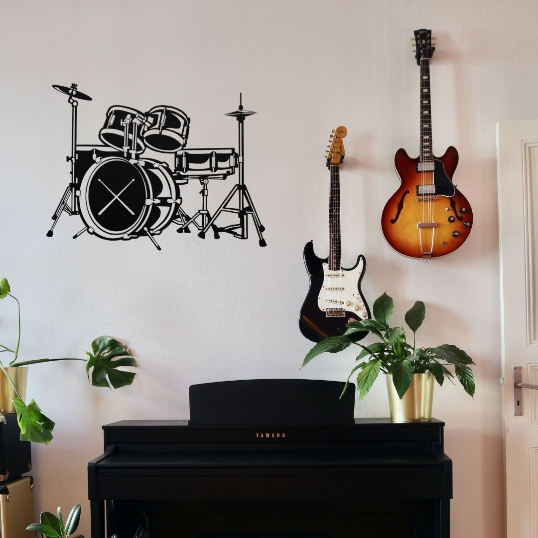 metal wall sign drummer drumkit