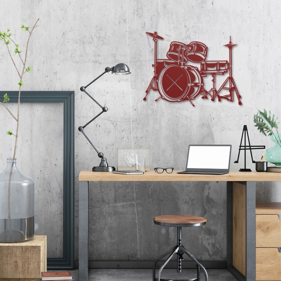 metal wall sign drummer drumkit