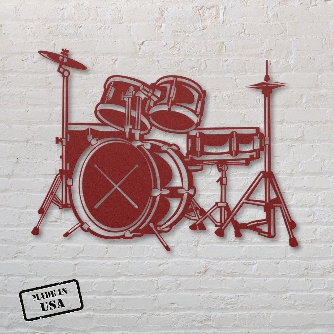 metal wall sign drummer drumkit