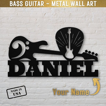 Bass Guitar Wall Sign Custom Name | Custom Metal Wall Art