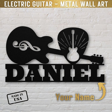 custom guitar sign with guitar pick and name