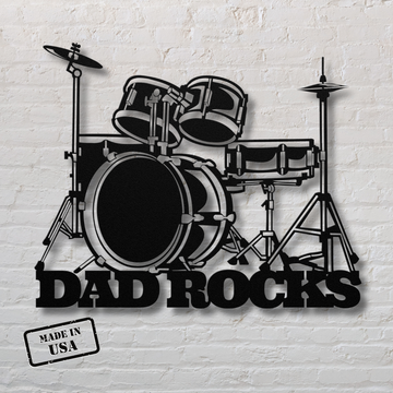 Dad Rocks Sign with Drum Kit | Metal Wall Art