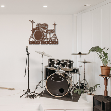 Dad Rocks Sign with Drum Kit | Metal Wall Art