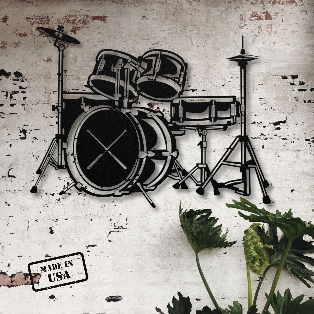 metal wall sign drummer drumkit