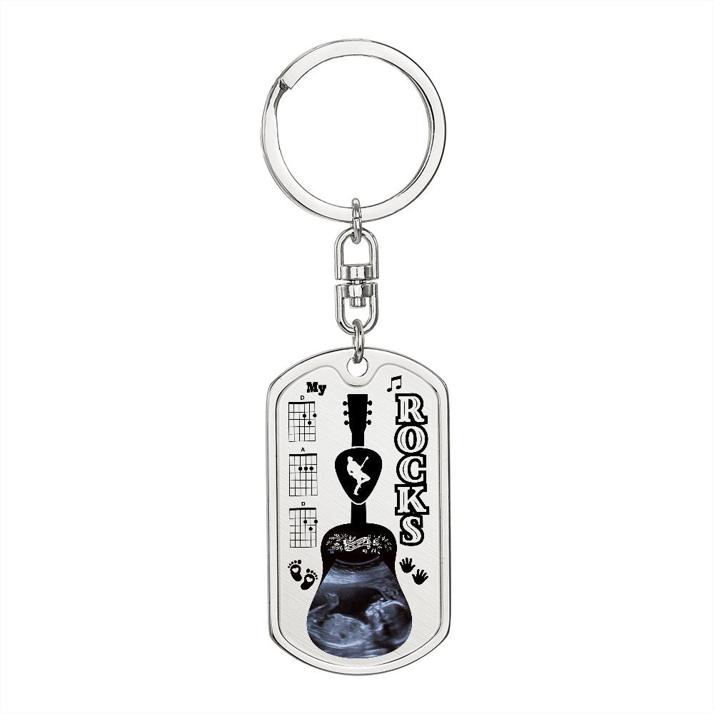 My Dad Rocks Sonogram | Personalized Military Style Keychain for Guitar Dad