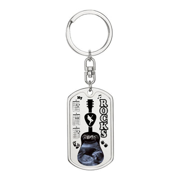 My Dad Rocks Sonogram | Personalized Military Style Keychain for Guitar Dad