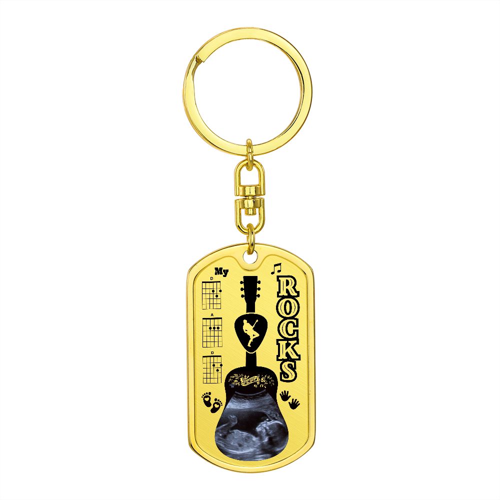 My Dad Rocks Sonogram | Personalized Military Style Keychain for Guitar Dad