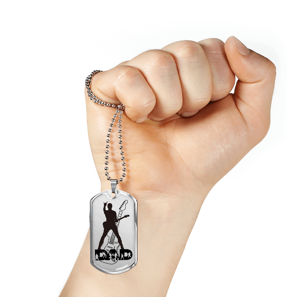 Dad Text with Guitarist Figures, Guitar Dog Tag Necklace for Guitarist | Military Style Necklace SDT-DTD-0112