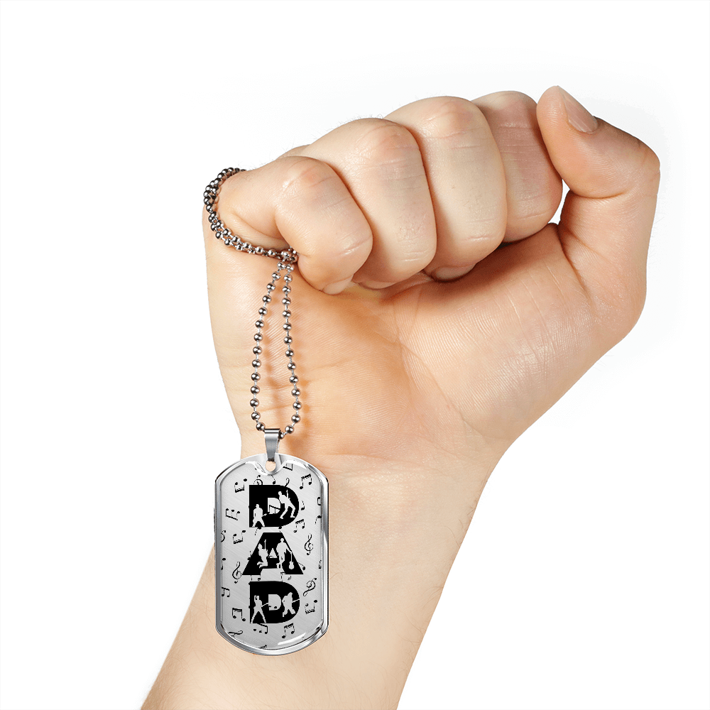 Dad Text with Guitarist Figures and Music Notes Dog Tag Necklace for Guitarist | Military Style Necklace SDT-DTD-0106