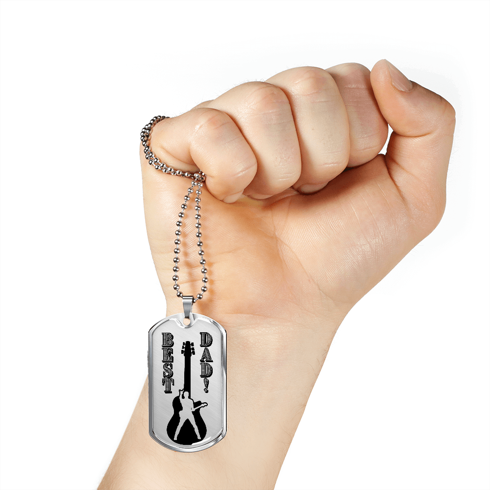 Best Dad Guitarist Silhouette Dog Tag Necklace for Guitarist | Military Style Necklace SDT-DTD-0108