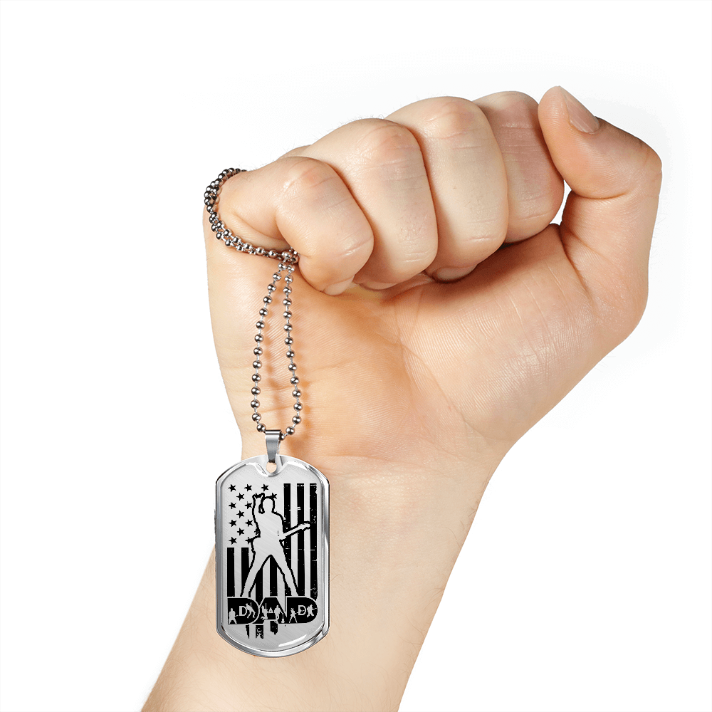 Dad Text with Guitarist Figures, USA Flag, Guitarist Outline Dog Tag Necklace for Guitarist | Military Style Necklace SDT-DTD-0109