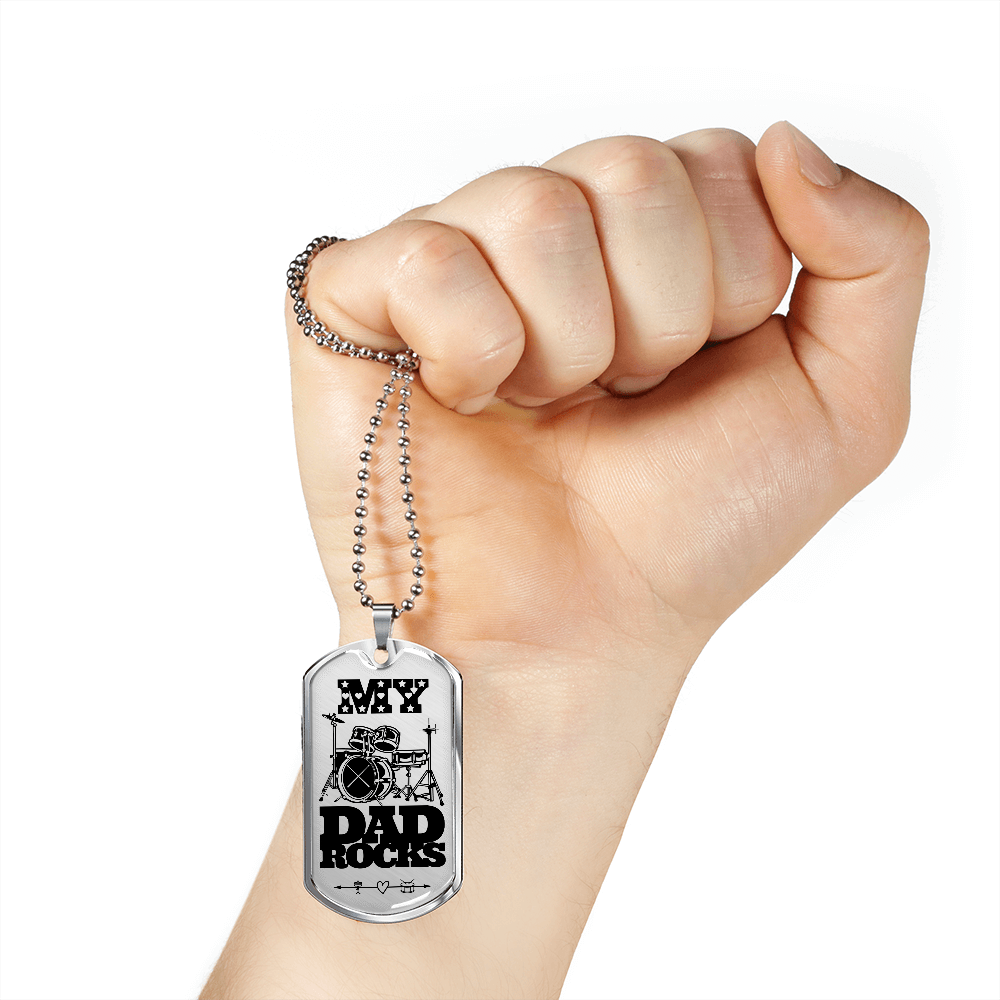 My Dad Rocks Drumkit Dog Tag Necklace for Drummer Dad | Military Style Necklace SDT-DTD-0115