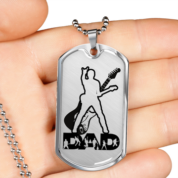 Dad Text with Guitarist Figures, Guitar Dog Tag Necklace for Guitarist | Military Style Necklace SDT-DTD-0110