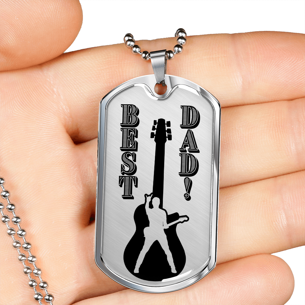 Best Dad Guitarist Silhouette Dog Tag Necklace for Guitarist | Military Style Necklace SDT-DTD-0108