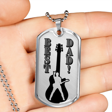 Best Dad Guitarist Silhouette Dog Tag Necklace for Guitarist | Military Style Necklace SDT-DTD-0108