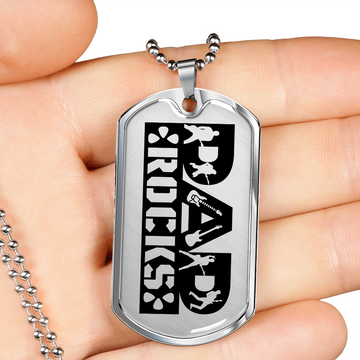 Dad Rocks Text with Guitarist Figures Dog Tag Necklace for Guitarist | Military Style Necklace SDT-DTD-0114