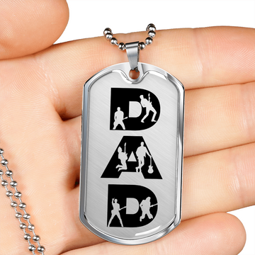 Dad Text with Guitarist Figures Dog Tag Necklace for Guitarist | Military Style Necklace SDT-DTD-0107