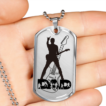 Dad Text with Guitarist Figures, Guitar Dog Tag Necklace for Guitarist | Military Style Necklace SDT-DTD-0112