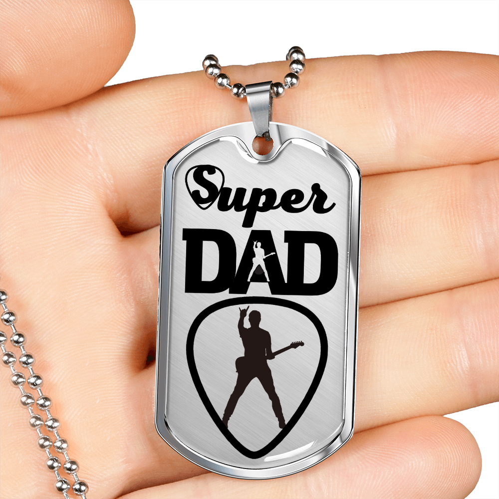 Super Dad Guitarist Guitar Pick Dog Tag Necklace for Guitarist | Military Style Necklace SDT-DTD-0104