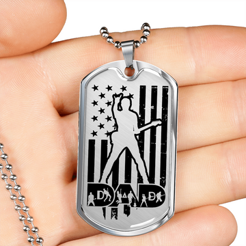 Dad Text with Guitarist Figures, USA Flag, Guitarist Outline Dog Tag Necklace for Guitarist | Military Style Necklace SDT-DTD-0109