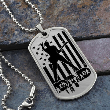 Dad Text with Guitarist Figures, USA Flag, Guitarist Silhouette Dog Tag Necklace for Guitarist | Military Style Necklace SDT-DTD-0111