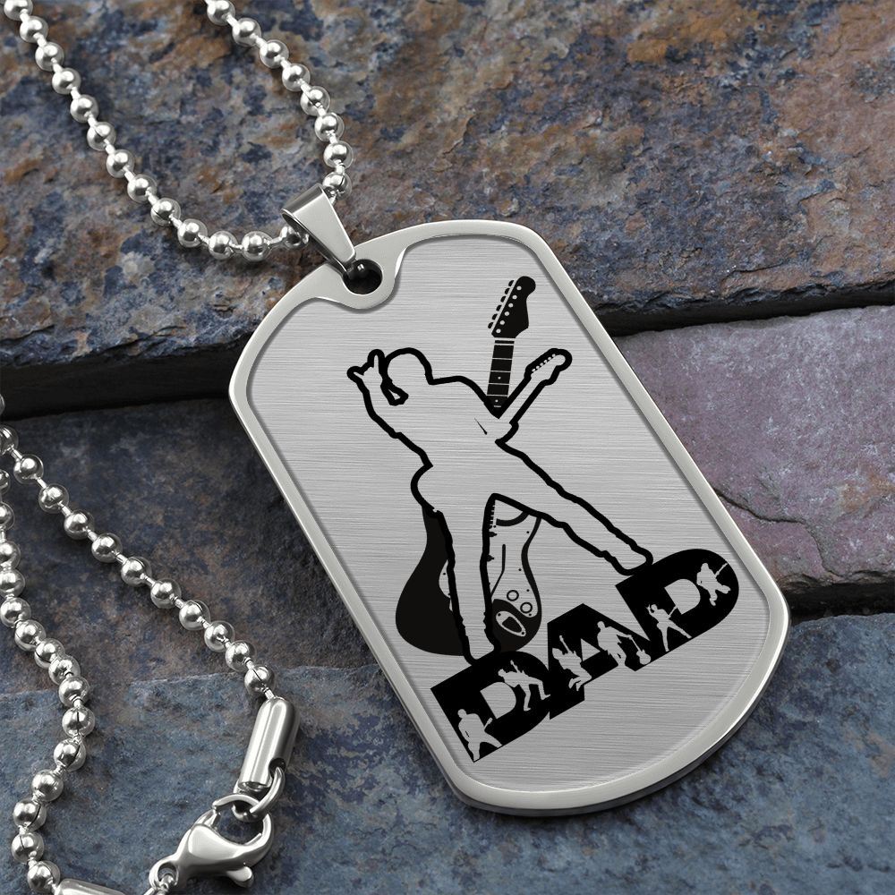 Dad Text with Guitarist Figures, Guitar Dog Tag Necklace for Guitarist | Military Style Necklace SDT-DTD-0110