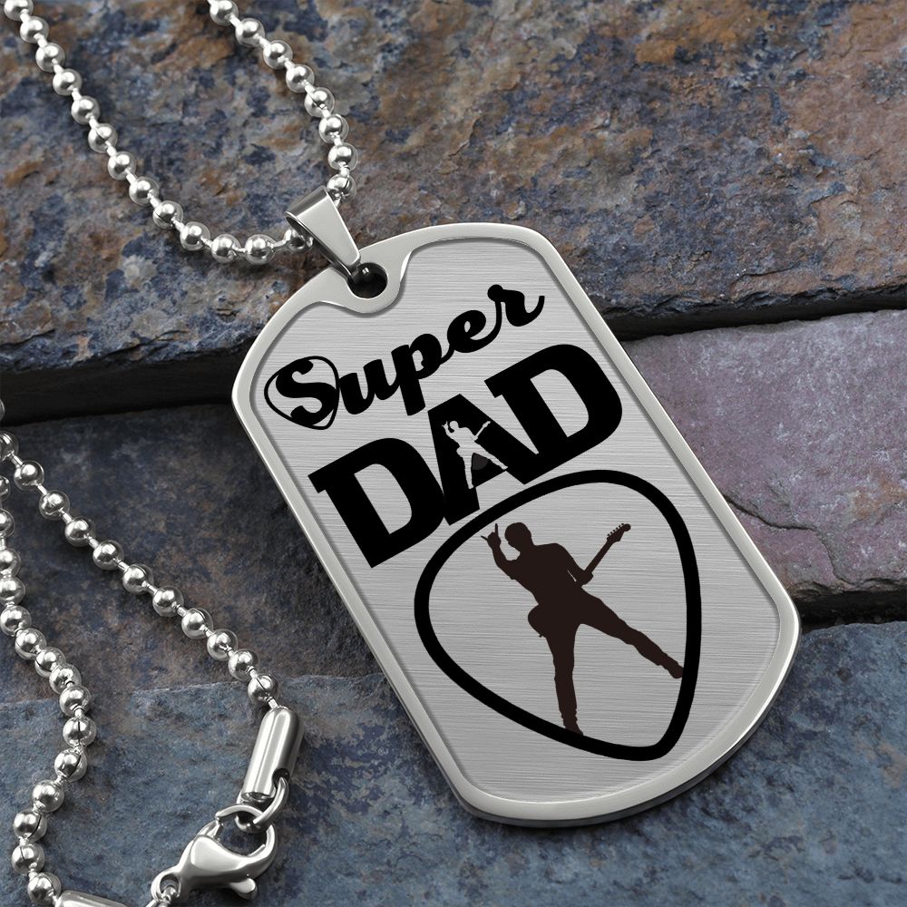 Super Dad Guitarist Guitar Pick Dog Tag Necklace for Guitarist | Military Style Necklace SDT-DTD-0104