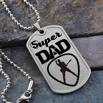 Super Dad Guitarist Guitar Pick Dog Tag Necklace for Guitarist | Military Style Necklace SDT-DTD-0104