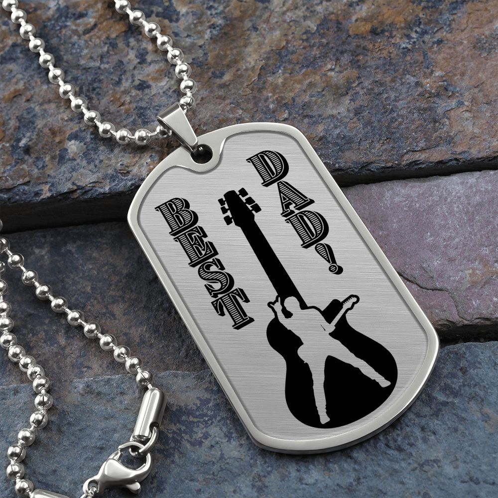 Best Dad Guitarist Silhouette Dog Tag Necklace for Guitarist | Military Style Necklace SDT-DTD-0108