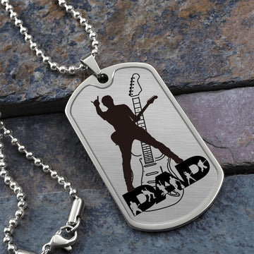 Dad Text with Guitarist Figures, Guitar Dog Tag Necklace for Guitarist | Military Style Necklace SDT-DTD-0112