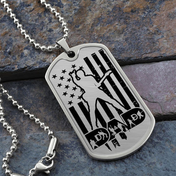 Dad Text with Guitarist Figures, USA Flag, Guitarist Outline Dog Tag Necklace for Guitarist | Military Style Necklace SDT-DTD-0109