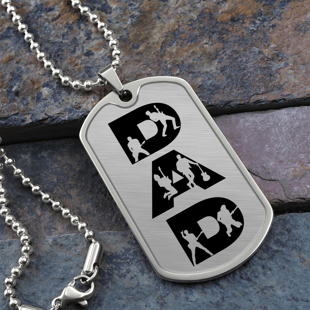 Dad Text with Guitarist Figures Dog Tag Necklace for Guitarist | Military Style Necklace SDT-DTD-0107