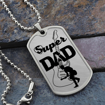 Super Dad Guitarist Guitar Dog Tag Necklace for Guitarist | Military Style Necklace SDT-DTD-0105