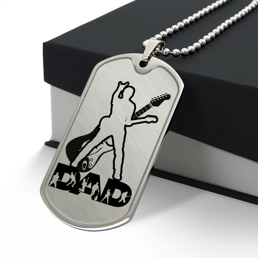 Dad Text with Guitarist Figures, Guitar Dog Tag Necklace for Guitarist | Military Style Necklace SDT-DTD-0110