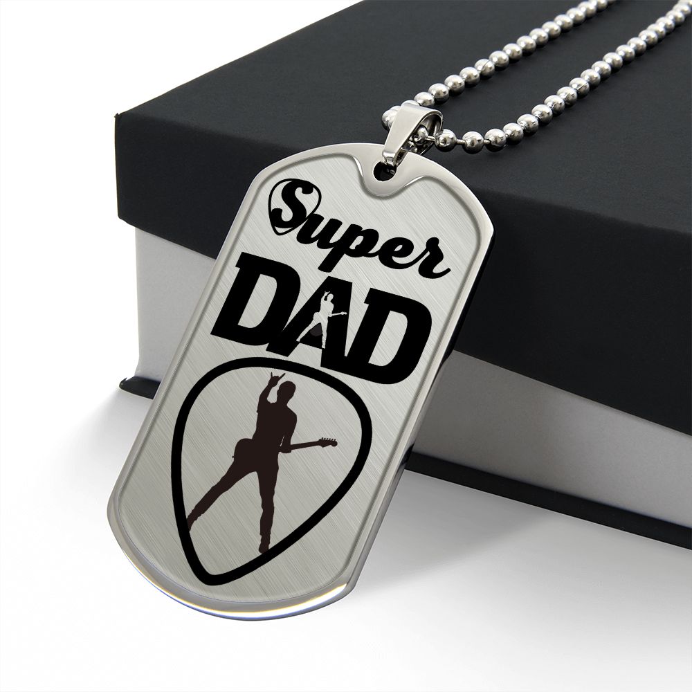 Super Dad Guitarist Guitar Pick Dog Tag Necklace for Guitarist | Military Style Necklace SDT-DTD-0104