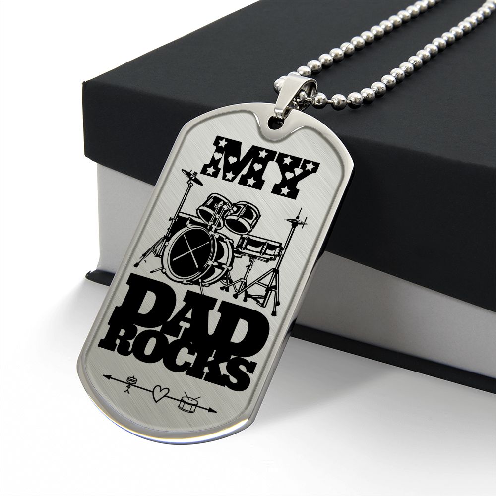 My Dad Rocks Drumkit Dog Tag Necklace for Drummer Dad | Military Style Necklace SDT-DTD-0115