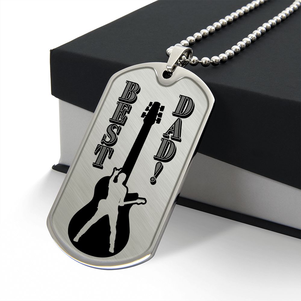 Best Dad Guitarist Silhouette Dog Tag Necklace for Guitarist | Military Style Necklace SDT-DTD-0108