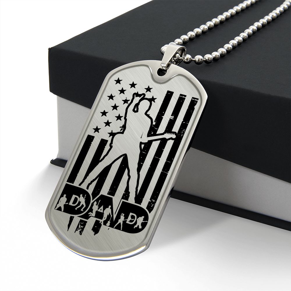 Dad Text with Guitarist Figures, USA Flag, Guitarist Outline Dog Tag Necklace for Guitarist | Military Style Necklace SDT-DTD-0109