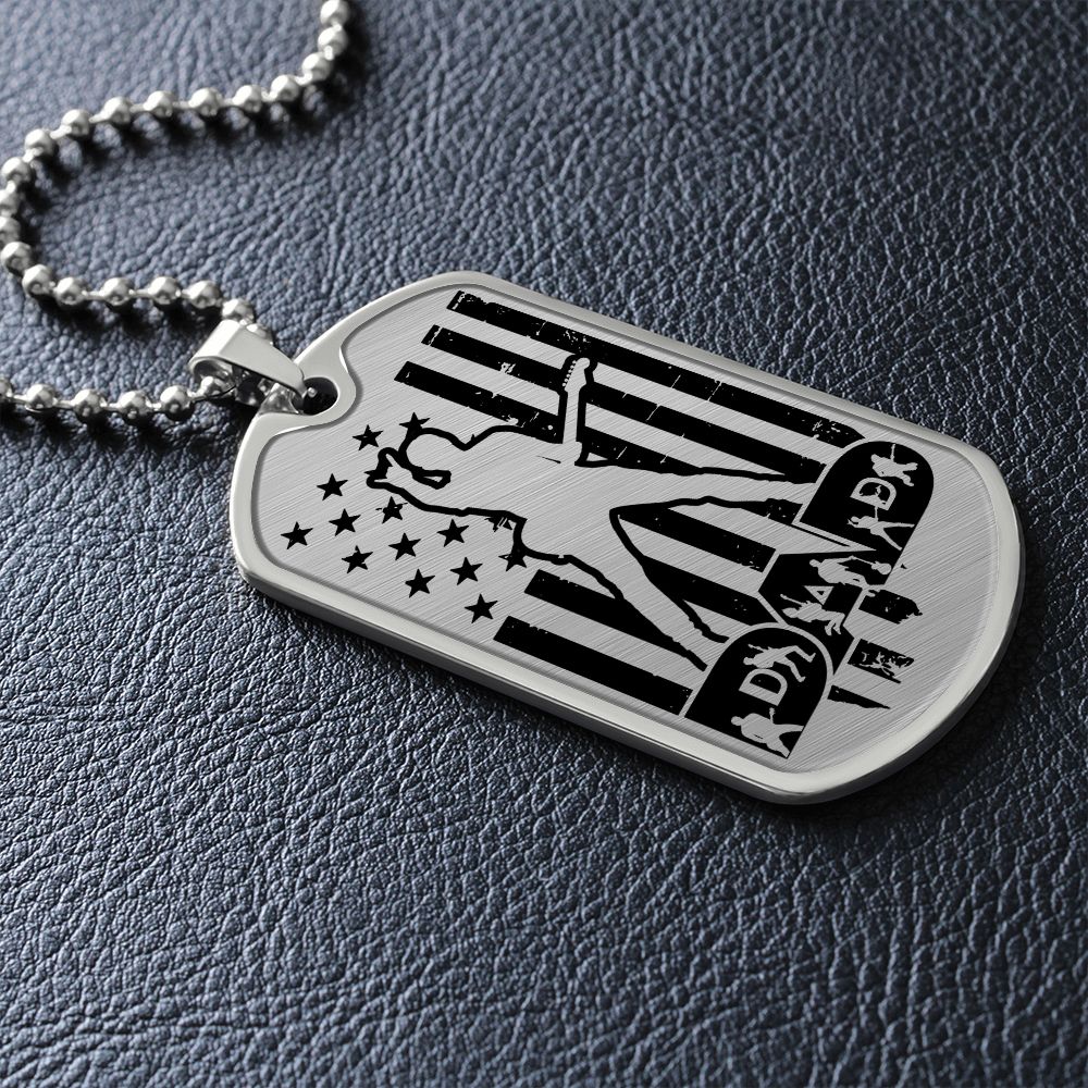 Dad Text with Guitarist Figures, USA Flag, Guitarist Outline Dog Tag Necklace for Guitarist | Military Style Necklace SDT-DTD-0109