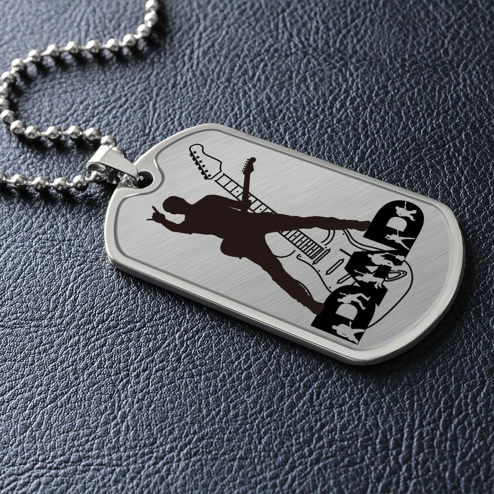 Dad Text with Guitarist Figures, Guitar Dog Tag Necklace for Guitarist | Military Style Necklace SDT-DTD-0112