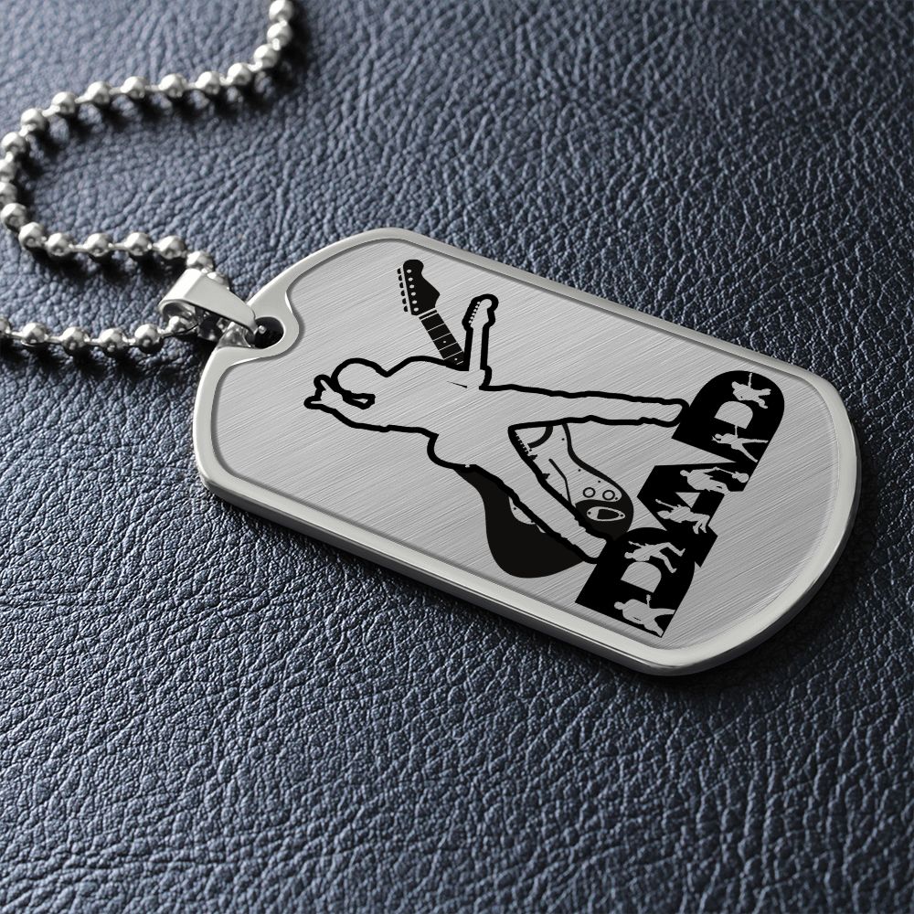 Dad Text with Guitarist Figures, Guitar Dog Tag Necklace for Guitarist | Military Style Necklace SDT-DTD-0110