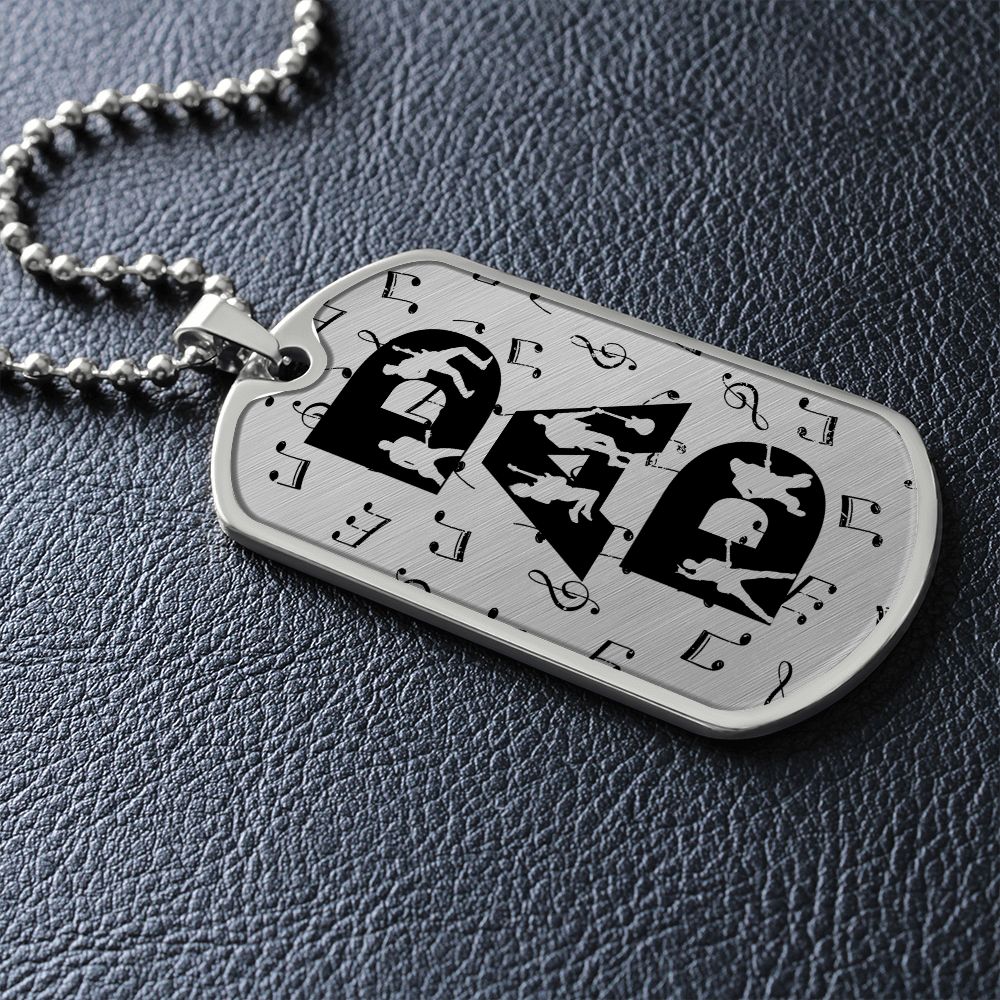 Dad Text with Guitarist Figures and Music Notes Dog Tag Necklace for Guitarist | Military Style Necklace SDT-DTD-0106