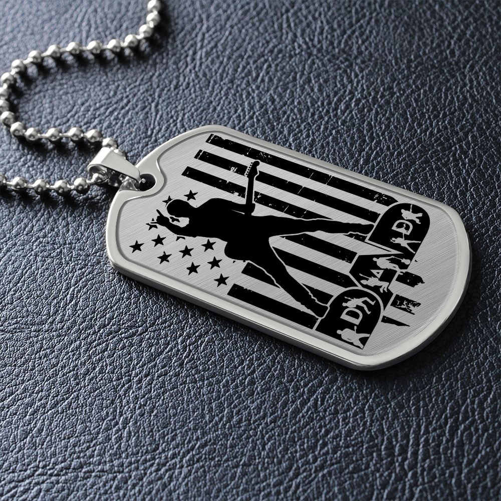 Dad Text with Guitarist Figures, USA Flag, Guitarist Silhouette Dog Tag Necklace for Guitarist | Military Style Necklace SDT-DTD-0111