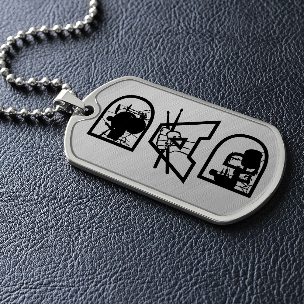 Dad Text with Drummer Figures Dog Tag Necklace for Drummer | Military Style Necklace SDT-DTD-0117