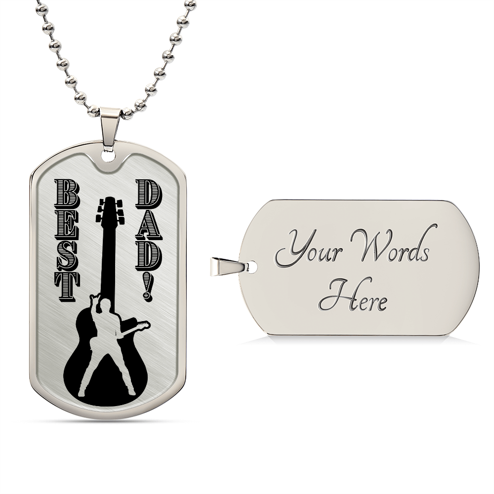 Best Dad Guitarist Silhouette Dog Tag Necklace for Guitarist | Military Style Necklace SDT-DTD-0108