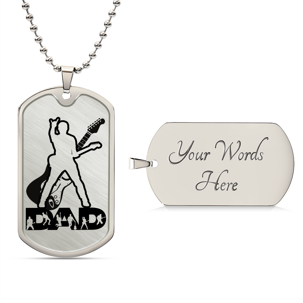 Dad Text with Guitarist Figures, Guitar Dog Tag Necklace for Guitarist | Military Style Necklace SDT-DTD-0110