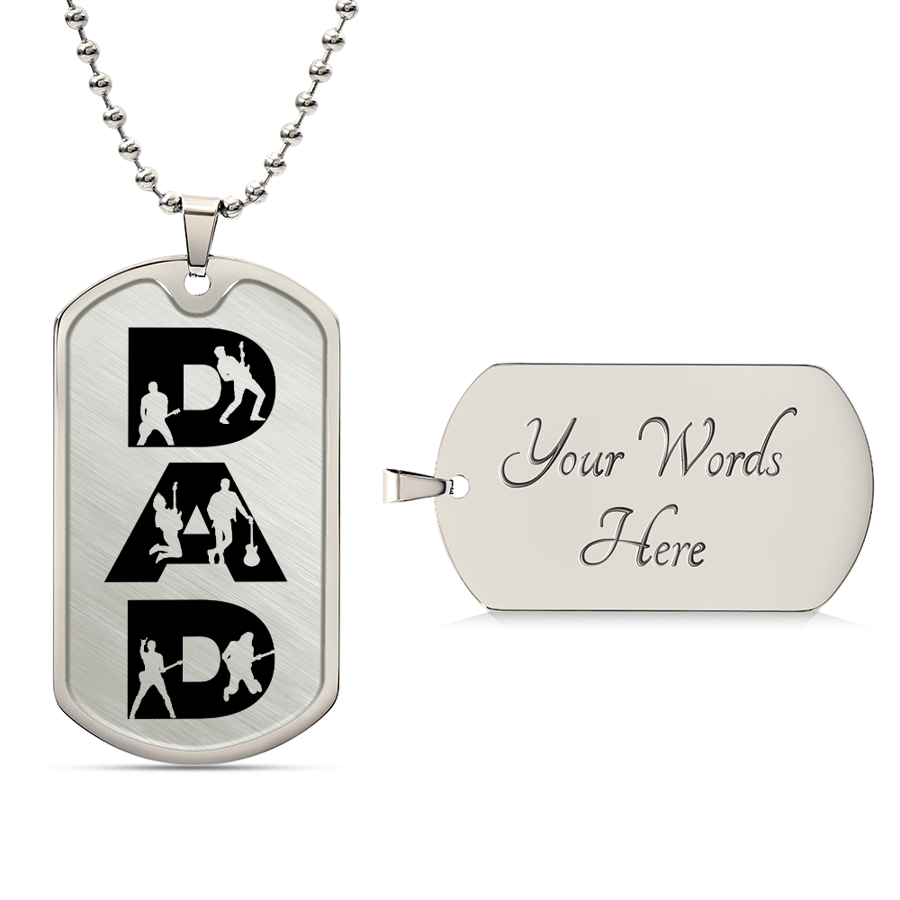 Dad Text with Guitarist Figures Dog Tag Necklace for Guitarist | Military Style Necklace SDT-DTD-0107