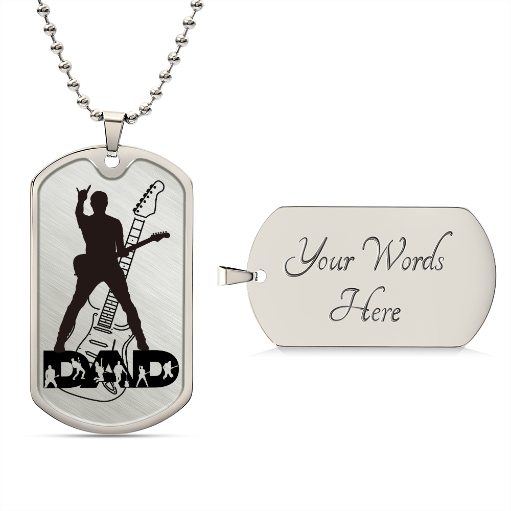 Dad Text with Guitarist Figures, Guitar Dog Tag Necklace for Guitarist | Military Style Necklace SDT-DTD-0112